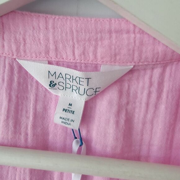 market & spruce Gauze v-neck short sleeve pink top size pm - Picture 6 of 7